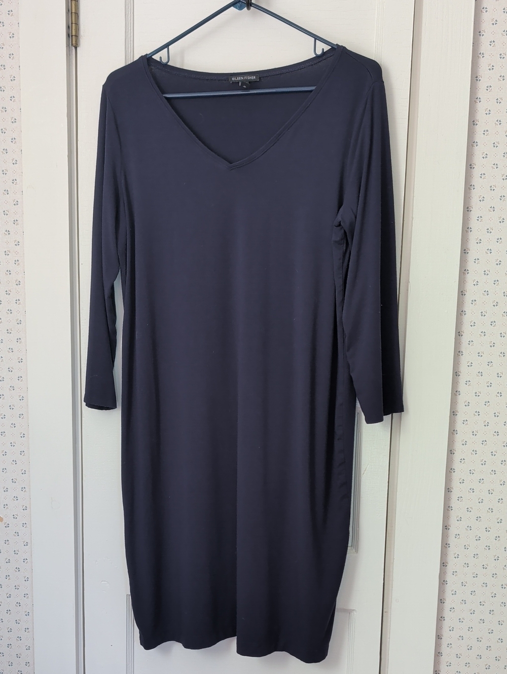 Eileen Fisher L dress Navy V-Neck Long Sleeve Soft Viscose Lagenlook Everyday